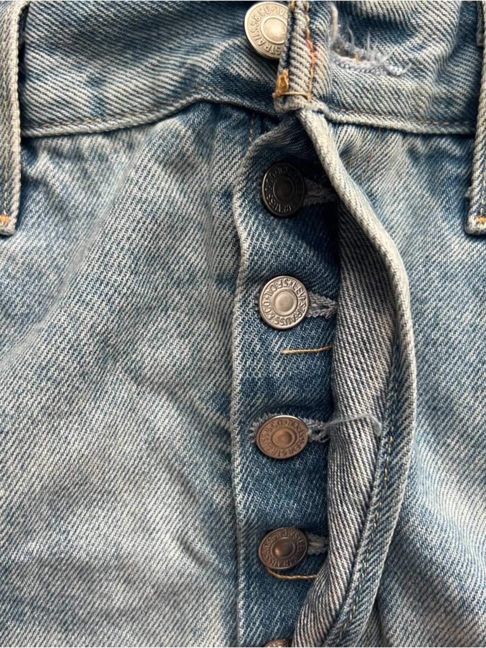 Levi’s Premium 501 Original High Rise Distressed Cutoff Big E Denim Shorts - Picture 6 of 14